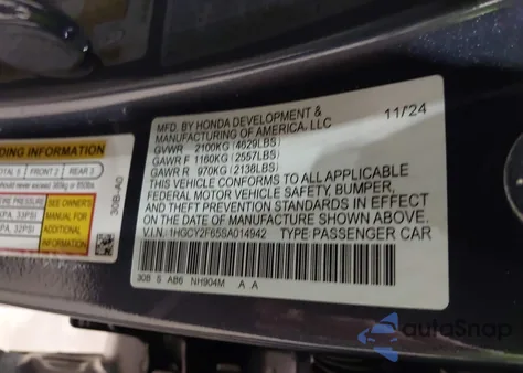 2025 Honda Accord Hybrid Ex-L из США, поврежденный, VIN 1HGCY2F65SA014942